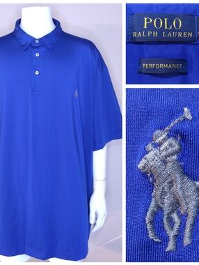 POLO RALPH LAUREN Performance 3XB Blue GRAY PONY XXXL 3XL BIG & TALL Mens Shirt